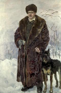 Self-Portrait with Dog Artwork by Pyotr Konchalovsky