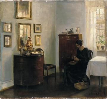 Woman with a fruit bowl Artwork by Carl Vilhelm Holsoe
