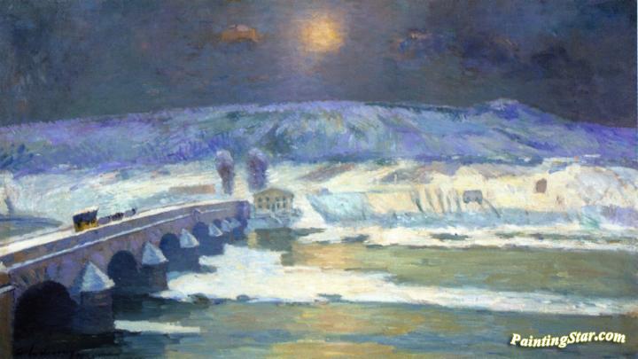 The Bridge over the Allier at Pont-du-Chateau in Winter Artwork by Albert Lebourg