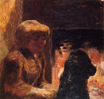 Woman with Dog Artwork by Pierre Bonnard