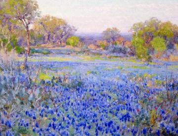 A Field of Blue Bonnets, Late Afternoon Sunlight Artwork by Julian Onderdonk