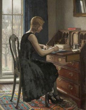 Girl Writing Artwork by Harold Knight