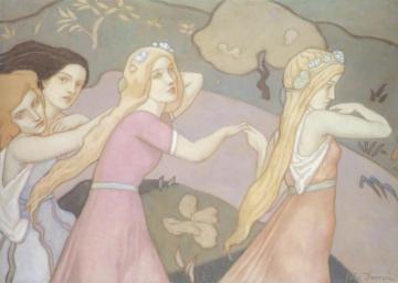 Four figures in a Landscape Artwork by John McKirdy Duncan