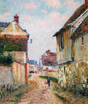 Mother and Child on a Street in Pontoise Artwork by Gustave Loiseau