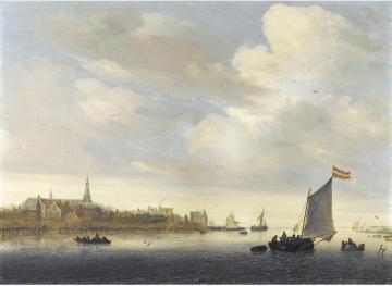 A river view with the town of Weesp Artwork by Salomon van Ruysdael