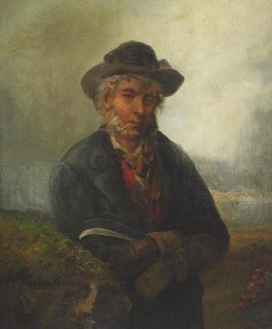 A Country Man in Landscape, Smoking a Pipe Artwork by John Bagnold Burgess