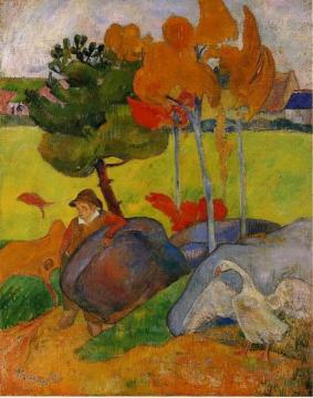 Breton Boy in a Landscape Artwork by Paul Gauguin