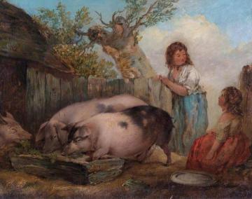 Pigs in a Farmyard Artwork by George Morland
