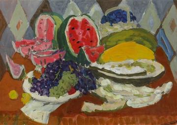 Still life with fruits and watermelon Artwork by Pyotr Konchalovsky