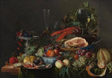 Still Life With Ham, Lobster And Fruit Artwork by Jan Davidsz De Heem