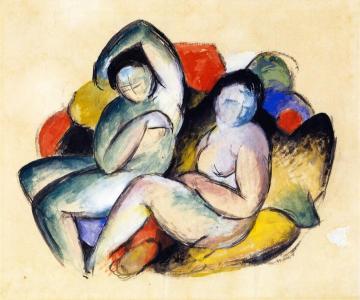 Two Female Nudes Artwork by Franz Marc