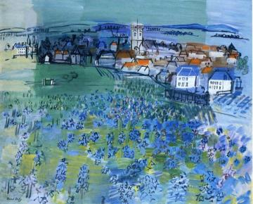 Burgundy Landscape Artwork by Moise Kisling