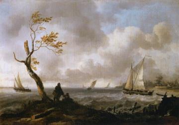 Fishing Boats and Coasting Vessel in Rough Weather Artwork by Ludolf Bakhuizen