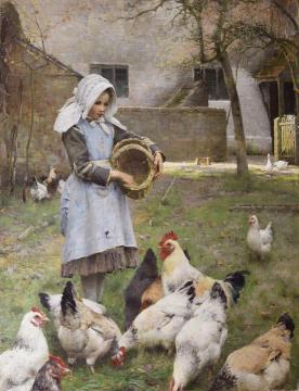 Feeding The Chickens Artwork by Walter Frederick Osborne