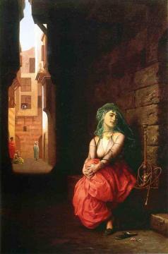 Young Arab Woman with Waterpipe Artwork by Jean Leon Gerome