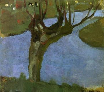 Irrigation Ditch with Mature Willow Artwork by Piet Mondrian