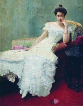 Woman With Roses Artwork by Nikolai Petrovich Bogdanov-belsky