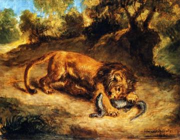 Lion and Caiman Artwork by Eugène Delacroix