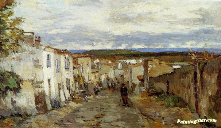Street in Pont du Chateau Artwork by Albert Lebourg