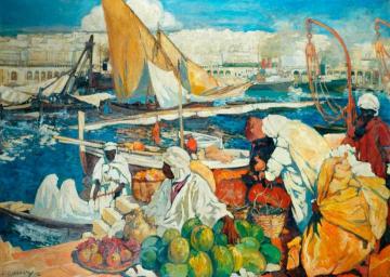 Alger la Blanche, Quay Scene, Algiers Artwork by Léon Cauvy