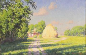 Cottage with haystack Artwork by Johan Krouthén