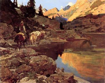 By a Mountain Lake Artwork by Frank Tenney Johnson