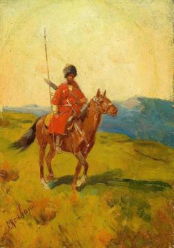 Circassian Horseman in Red Coat Artwork by Franc Alekseevic Rubo