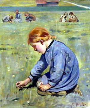 LIttle Girl Picking Flowers Artwork by Ferdinand Hodler