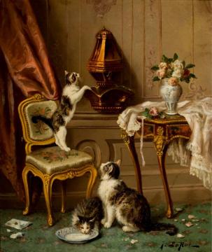 Kittens At Play Artwork by Jules Le Roy