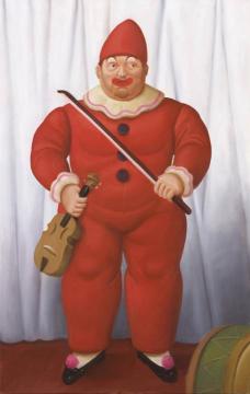 Clown with Vilolin Artwork by Fernando Botero