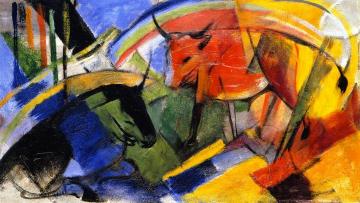 Small Picture with Cattle Artwork by Franz Marc