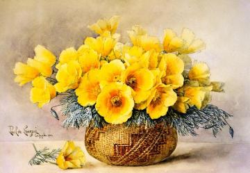 California Poppies in an Indian Basket Artwork by Raoul de Longpre