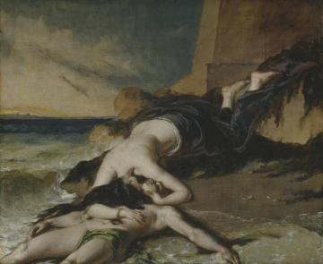 Hero, Having Thrown Herself From The Tower At The Sight Of Leander Drowned, Dies On His Body Artwork by William Etty