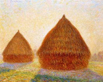 Backlit Haystacks, Moret, Evening Artwork by Maximilien Luce