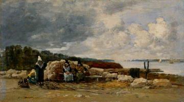 Plougastel : Shrimp Fishermen Artwork by Eugène-Louis Boudin