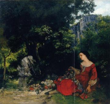 Woman with Garland Artwork by Gustave Courbet