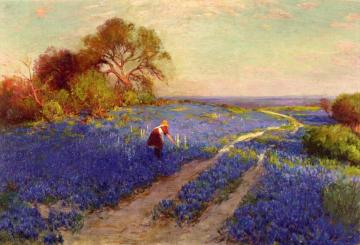 Bluebonnet Scene with a Girl Artwork by Julian Onderdonk