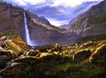 View of the Feigumfoss in Lysterfjord Artwork by Johan Christian Dahl