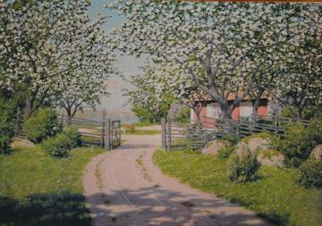Cabin with Fruit Trees Artwork by Johan Krouthén