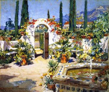 A Santa Barbara Courtyard Artwork by Colin Campbell Cooper