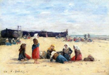 Berck, Fisherwomen on the Beach Artwork by Eugène-Louis Boudin