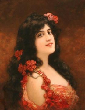 Young Girl with Flowers in her Hair Artwork by Emile Eisman-Semenowsky