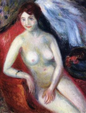 Nude on a Red Sofa Artwork by William James Glackens