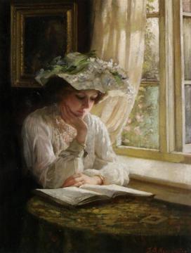 Lady Reading By A Window Artwork by Thomas Benjamin Kennington