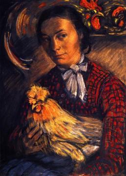 Seated Farmer's Wife With A Chicken In Her Lap Artwork by Franz Marc
