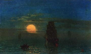 Ships in Moonlight Artwork by Albert Bierstadt