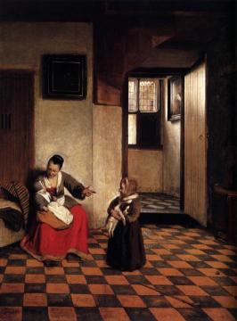A Woman with a Baby in Her Lap, and a Small Child Artwork by Pieter de Hooch
