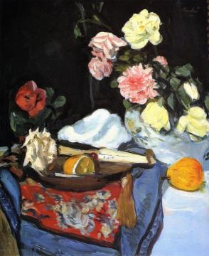 Fruit And Flowers On A Draped Table Artwork by George Leslie Hunter