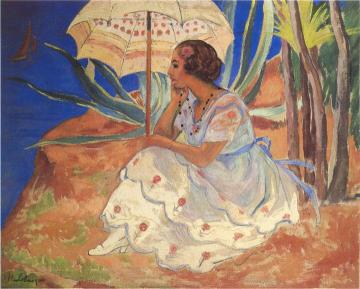 Young woman with Umbrella at St Maxime Artwork by Henri Lebasque