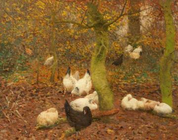 Poultry in a Wood Artwork by Emil Claus